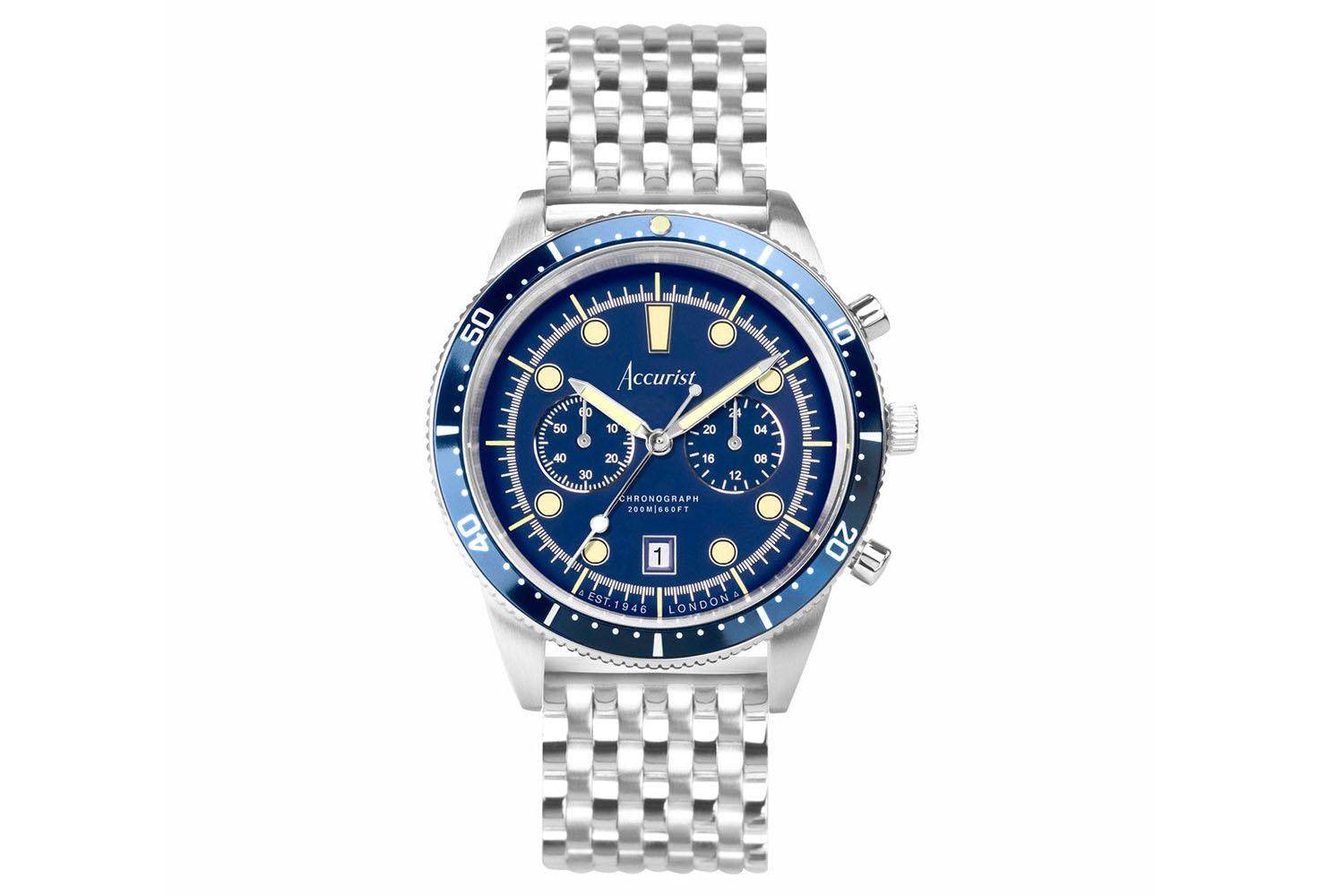 Accurist Dive Men's Chronograph Watch | Silver Case & Stainless Steel Bracelet With Windermere Blue Dial | 42mm