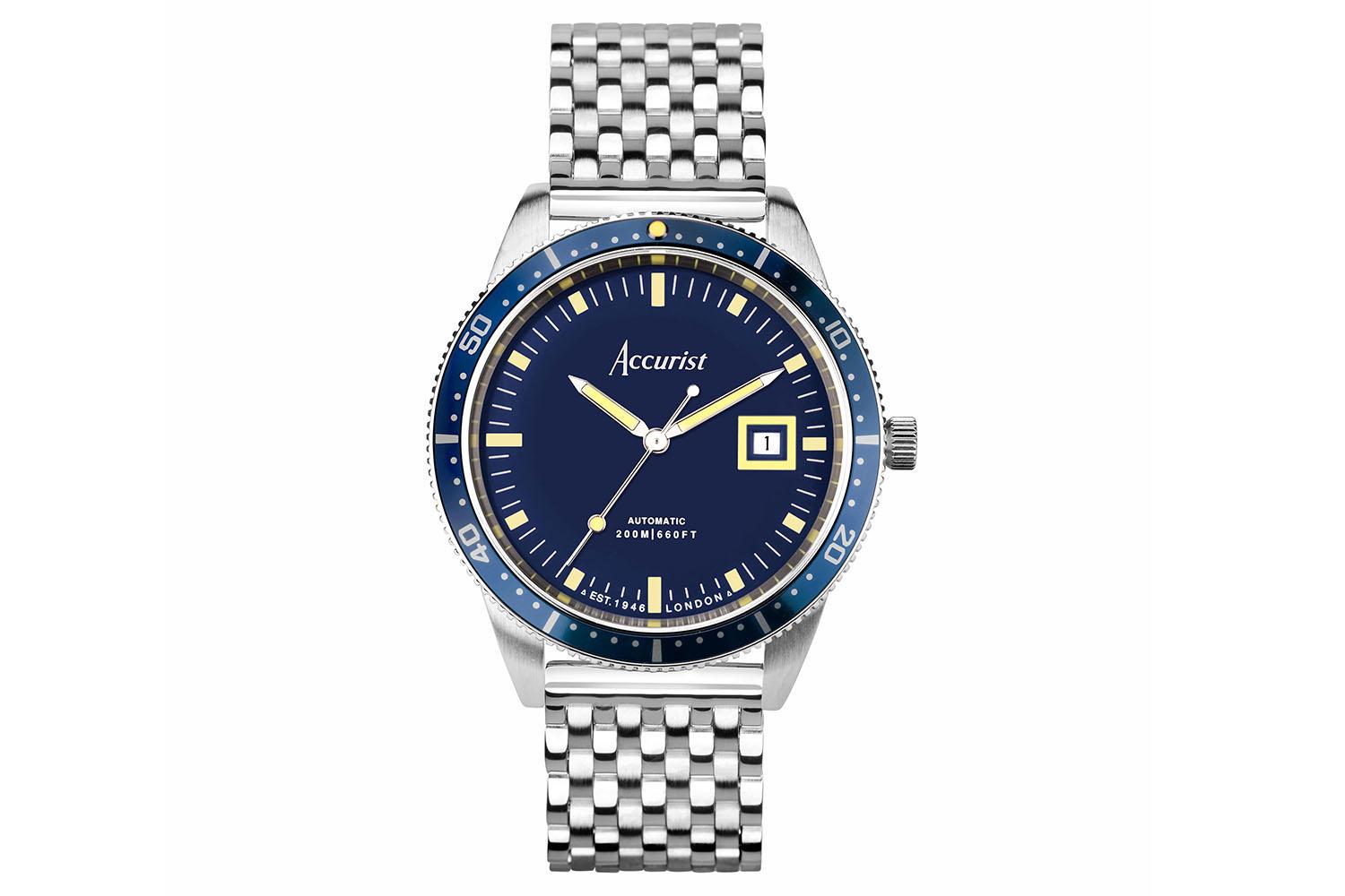 Accurist Dive Automatic Men's Watch | Silver Stainless Steel Case & Bracelet With Blue Dial | 42mm