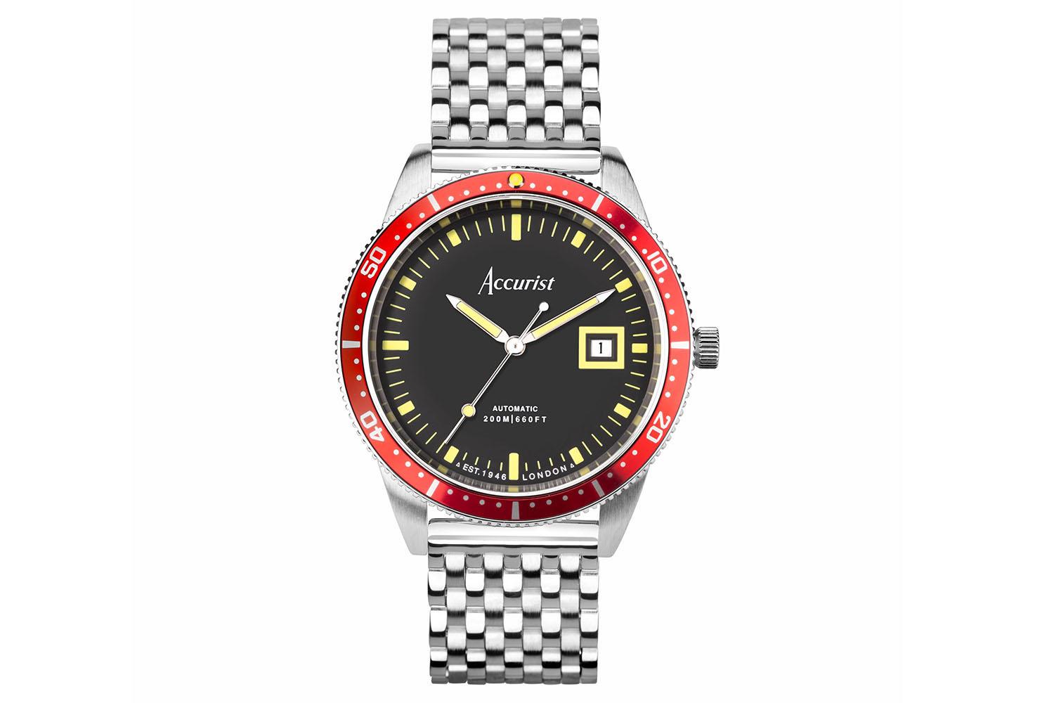 Accurist Dive Automatic Men's Watch | Silver Stainless Steel Case & Bracelet With Black Dial | 42mm