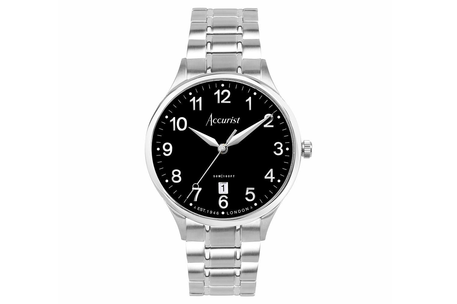 Accurist Classic Men's Watch | Silver Case & Stainless Steel Bracelet With Black Dial | 37mm