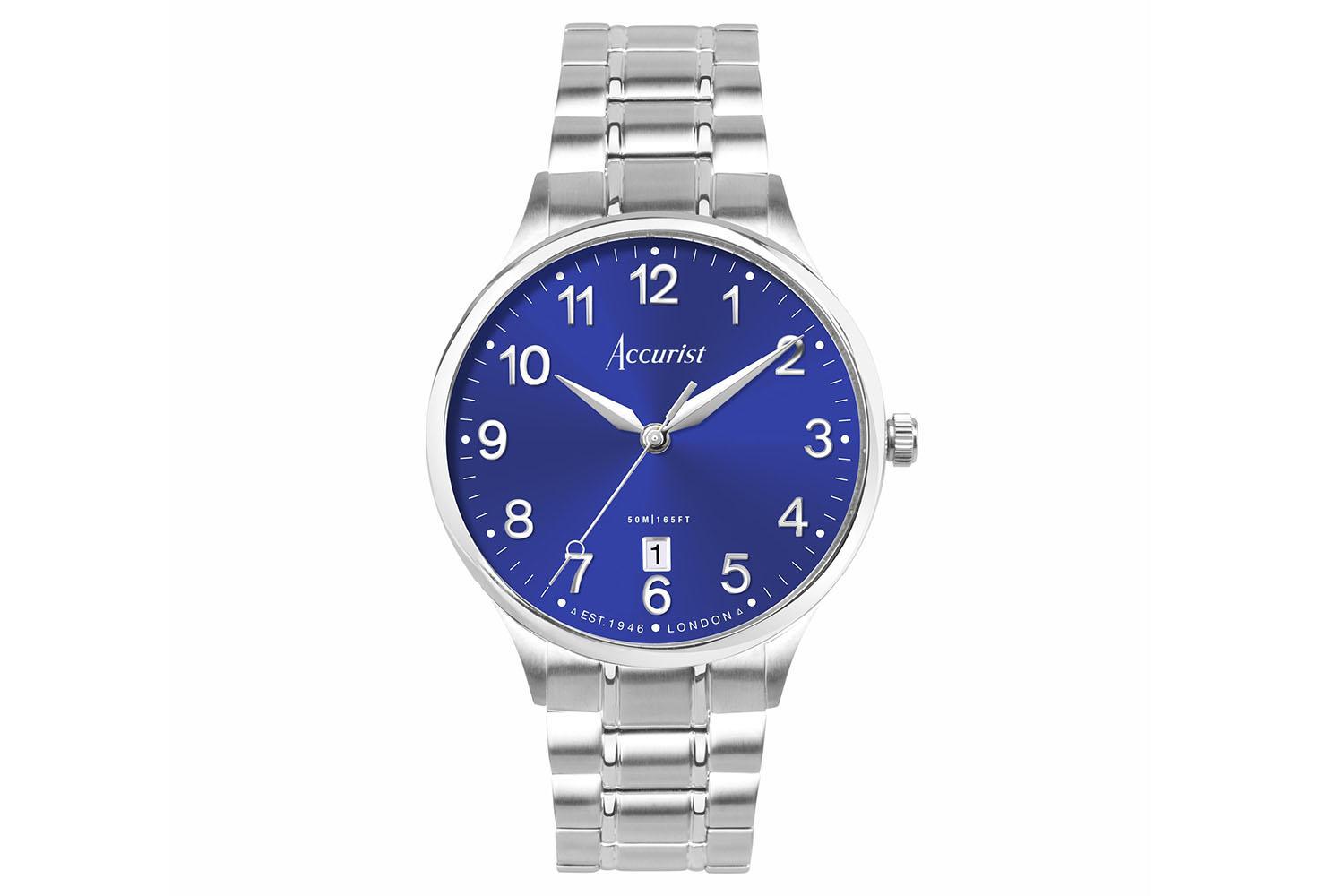 Accurist Classic Men's Watch | Silver Case & Stainless Steel Bracelet With Windsor Blue Dial | 37mm