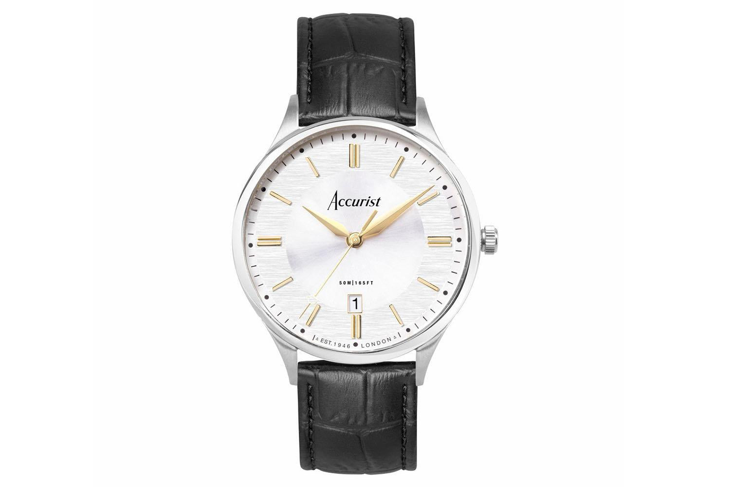 Accurist Classic Men's Watch | Silver Case & Black Leather Strap With Silver Dial | 37mm