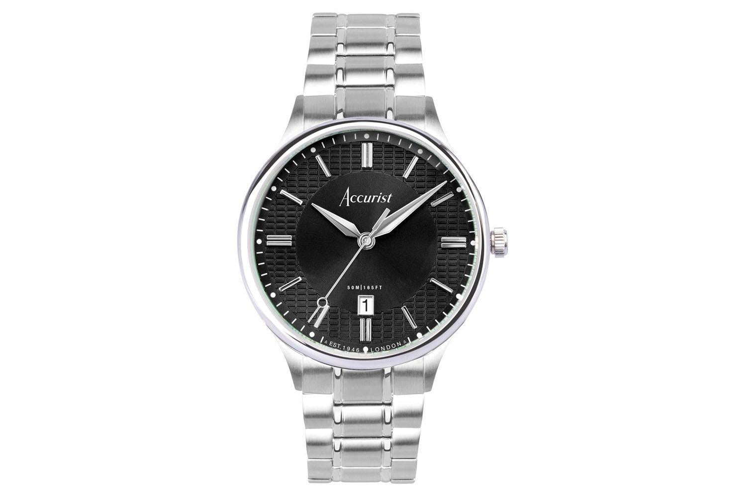 Accurist Classic Men's Watch | Silver Case & Stainless Steel Bracelet With Black Dial | 37mm