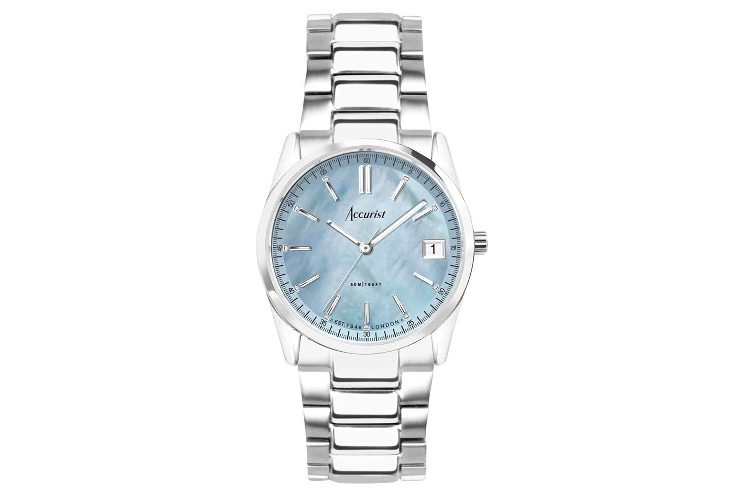 Accurist Everyday Ladies Watch | Silver Case & Stainless Steel Bracelet With Blue Dial | 30mm
