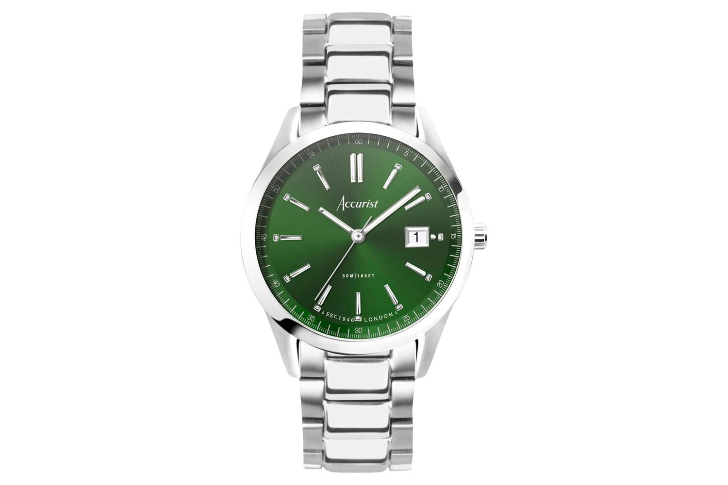 Accurist Everyday Unisex Watch | Silver Case & Stainless Steel Bracelet With Forest Green Dial | 36mm
