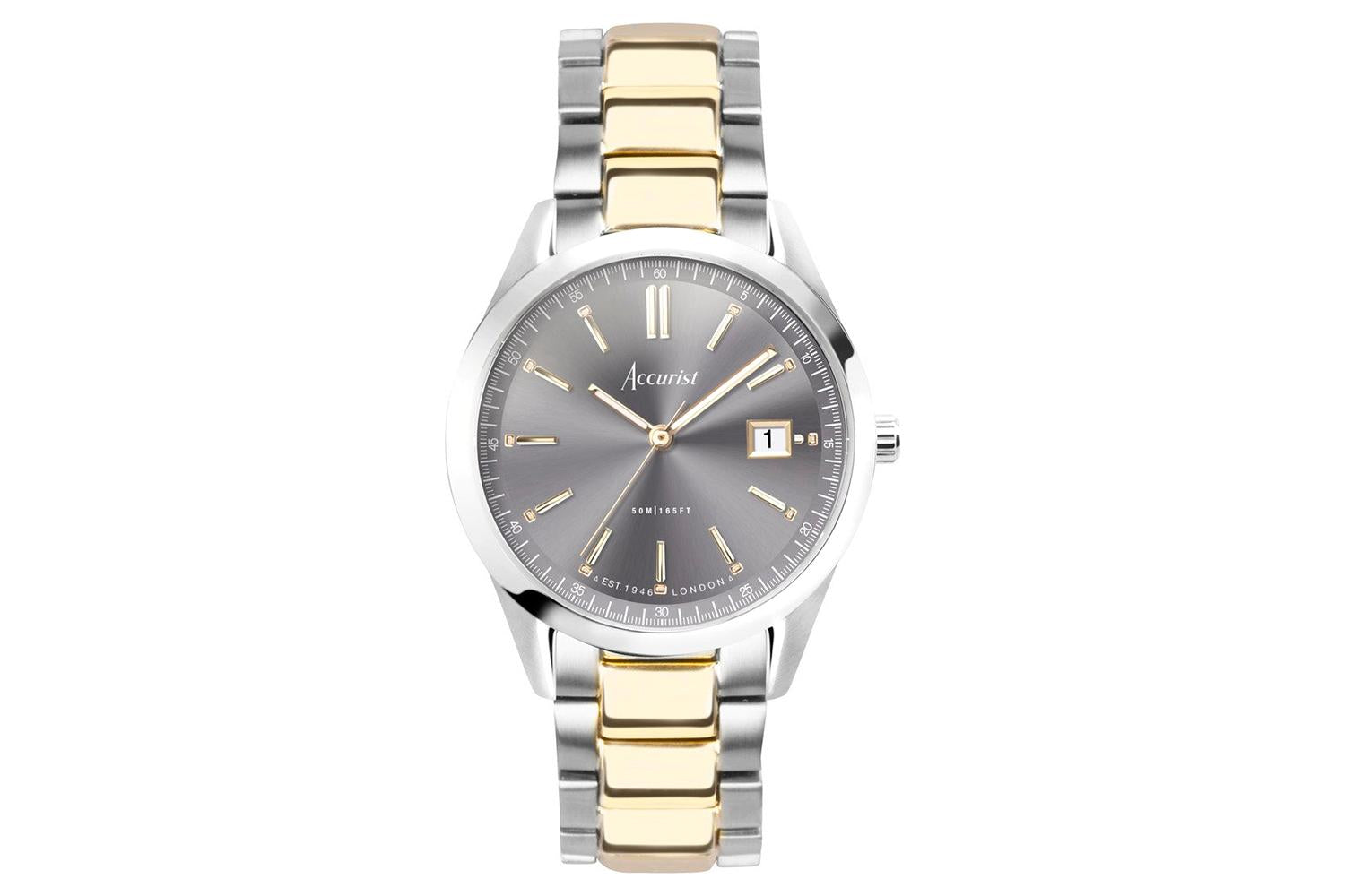 Accurist Everyday Men's Watch | Silver Case & Two Tone Stainless Steel Bracelet With Grey Dial | 40mm