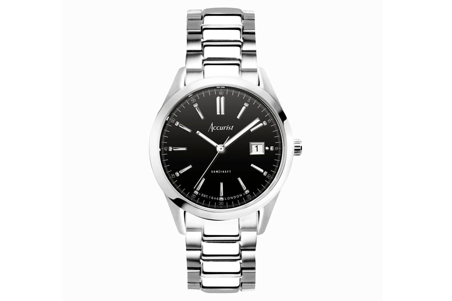 Accurist Everyday Men's Watch | Silver Case & Stainless Steel Bracelet With Black Dial | 40mm
