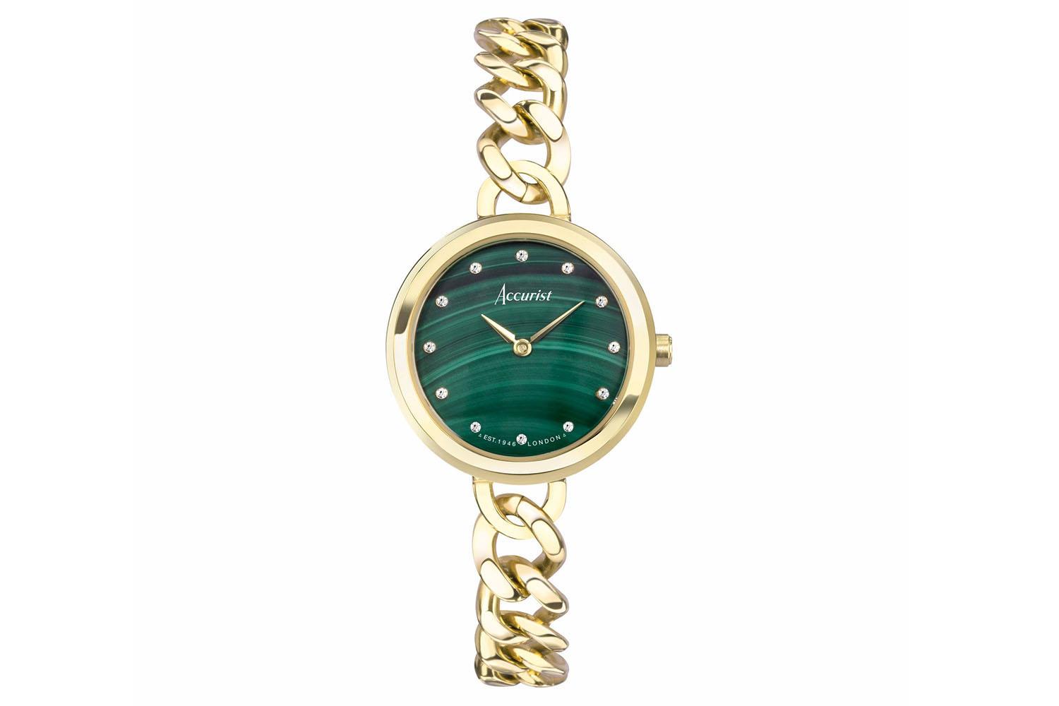 Accurist Jewellery Ladies Watch | Gold Case & Stainless Steel Bracelet With Green Malachite Dial | 28mm