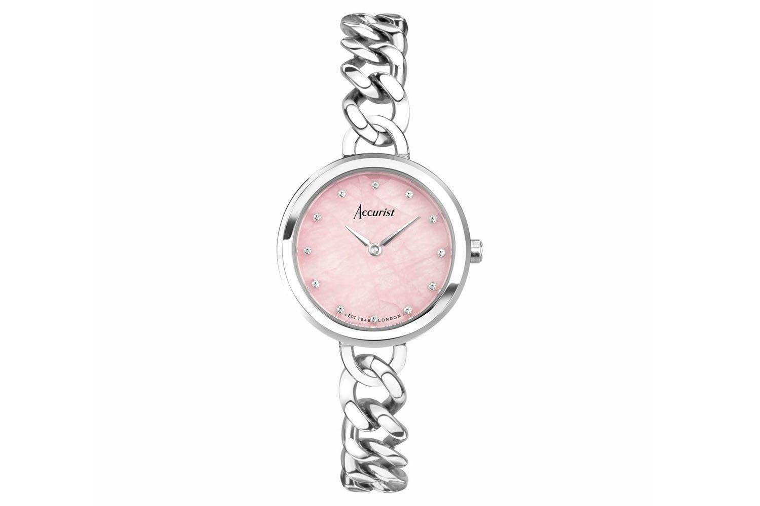 Accurist Jewellery Ladies Watch | Silver Case & Stainless Steel Bracelet With Rose Quartz Dial | 28mm