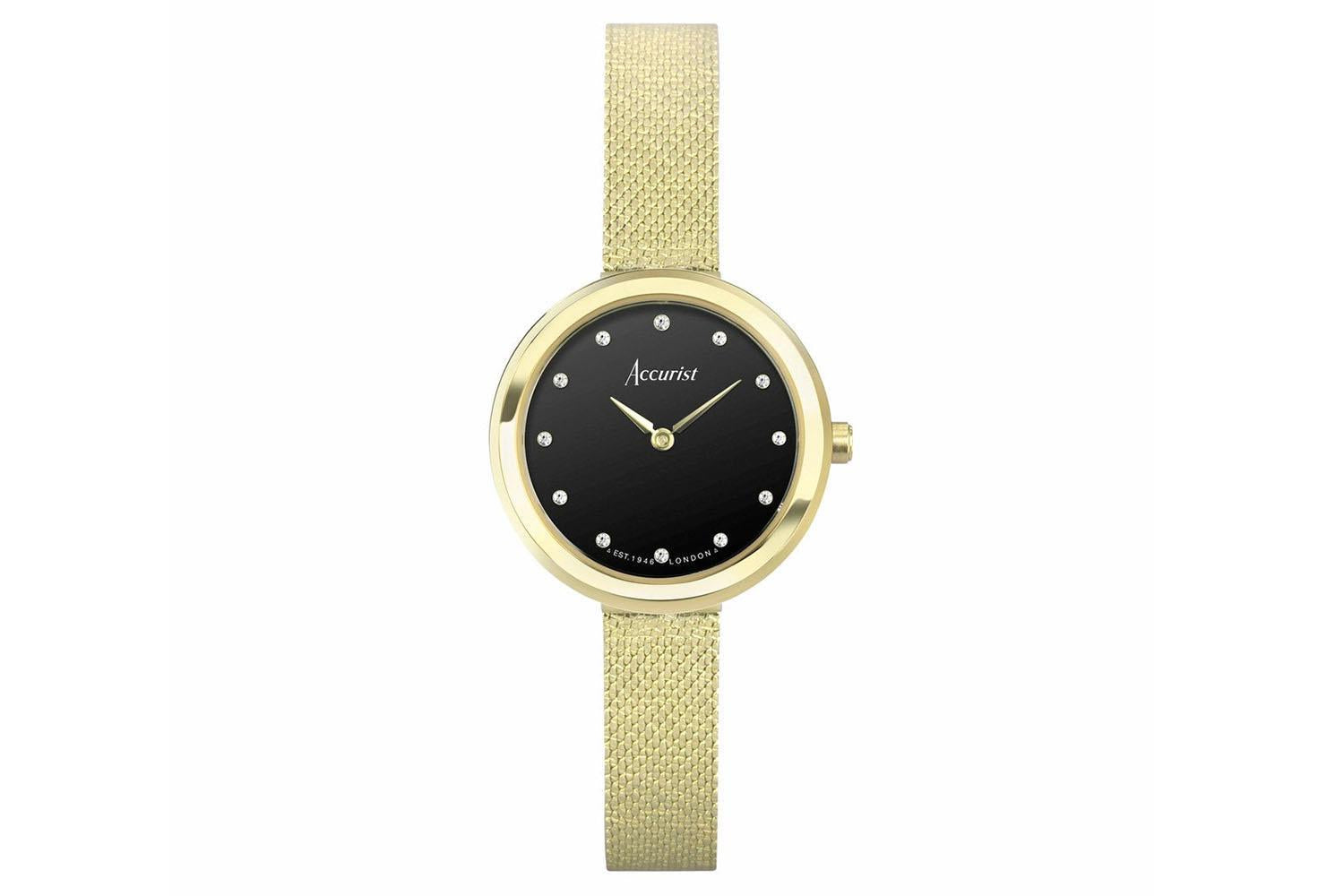 Accurist Jewellery Ladies Watch | Gold Case & Stainless Steel Bracelet With Black Onyx Dial | 28mm