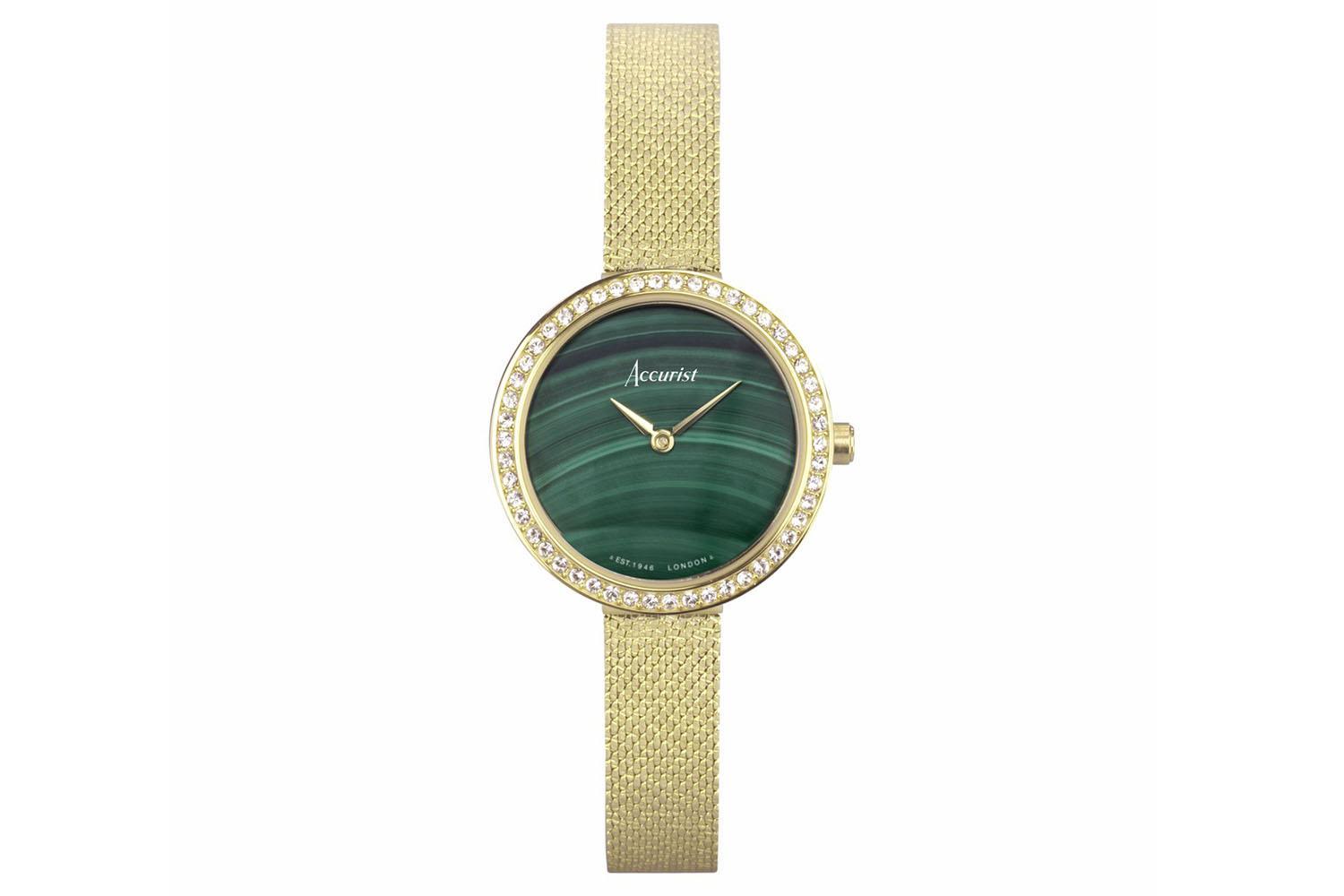 Accurist Jewellery Ladies Watch | Gold Case & Stainless Steel Bracelet With Green Malachite Dial | 28mm