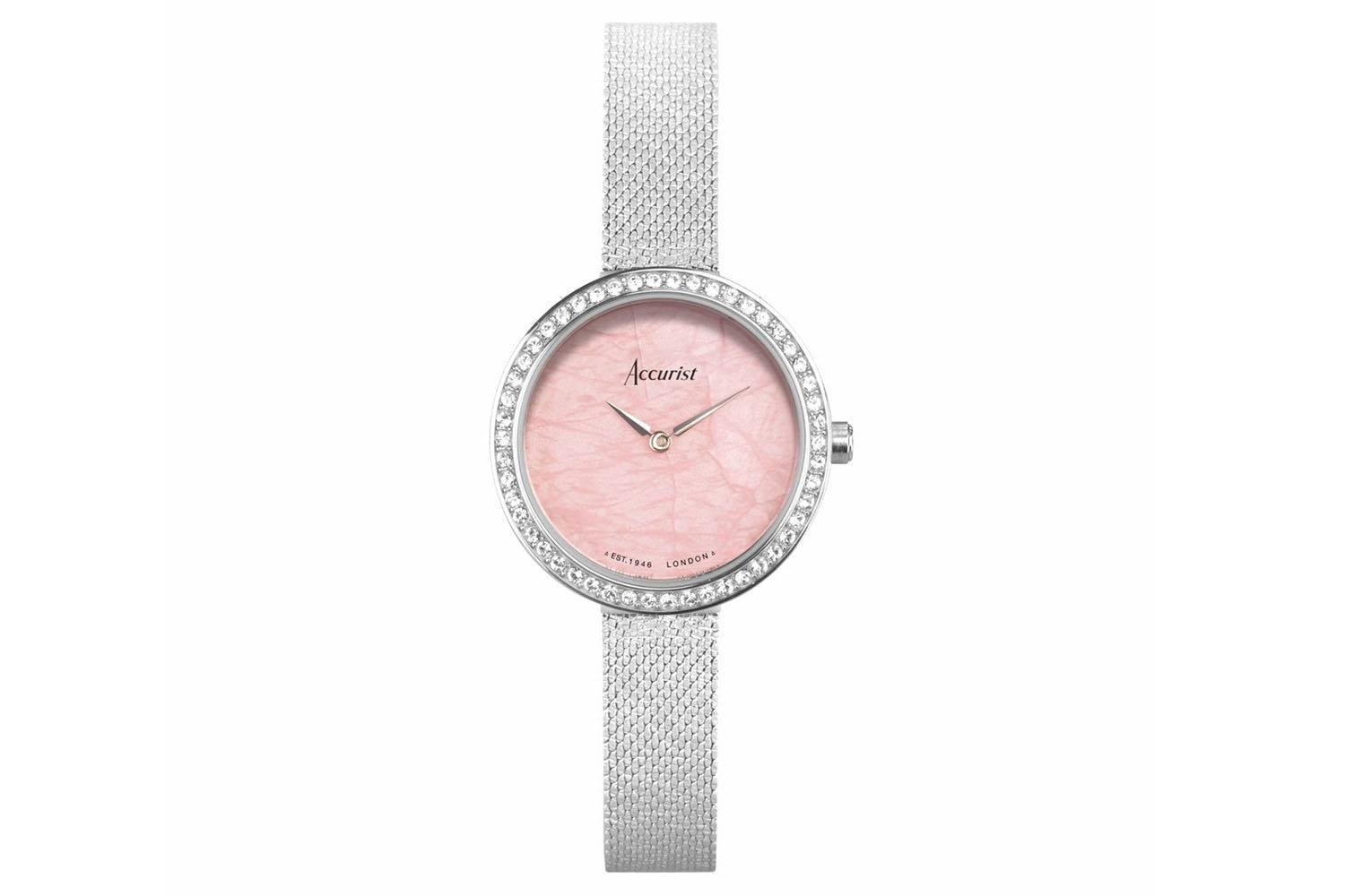 Accurist Jewellery Ladies Watch | Silver Case & Stainless Steel Bracelet With Rose Quartz Dial | 28mm