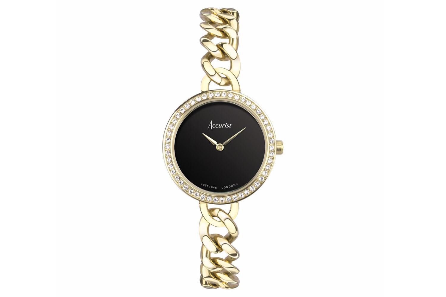 Accurist Jewellery Ladies Watch | Gold Case & Stainless Steel Bracelet With Black Onyx Dial | 28mm
