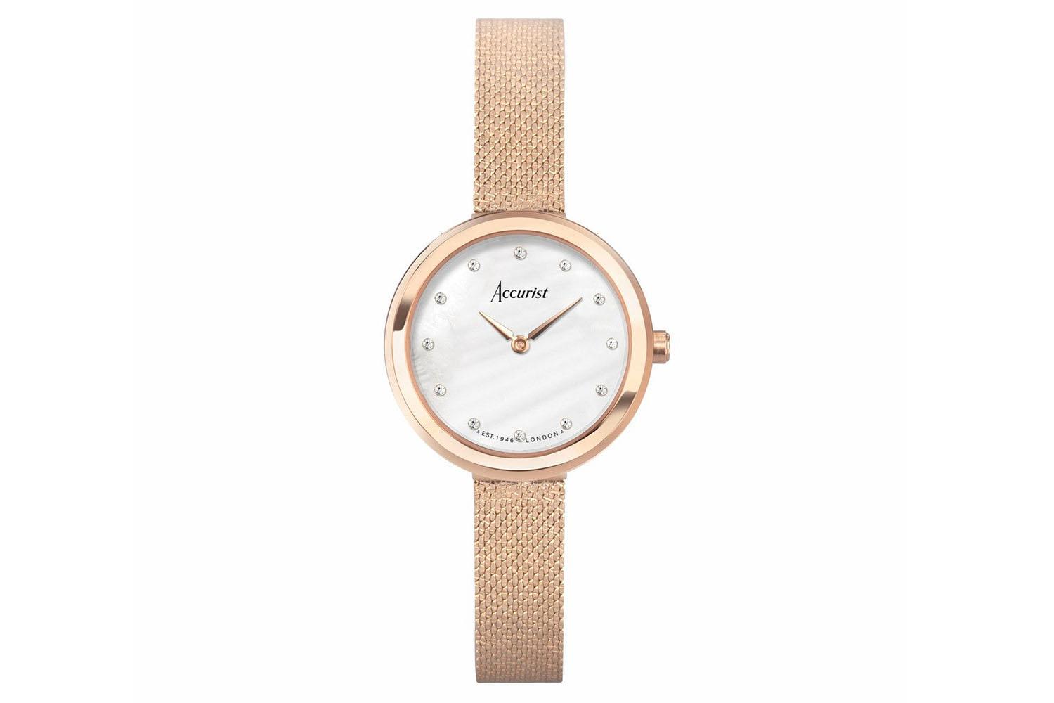 Accurist Jewellery Ladies Watch | Rose Gold Case & Stainless Steel Mesh Bracelet With Mother Of Pearl Dial | 28mm