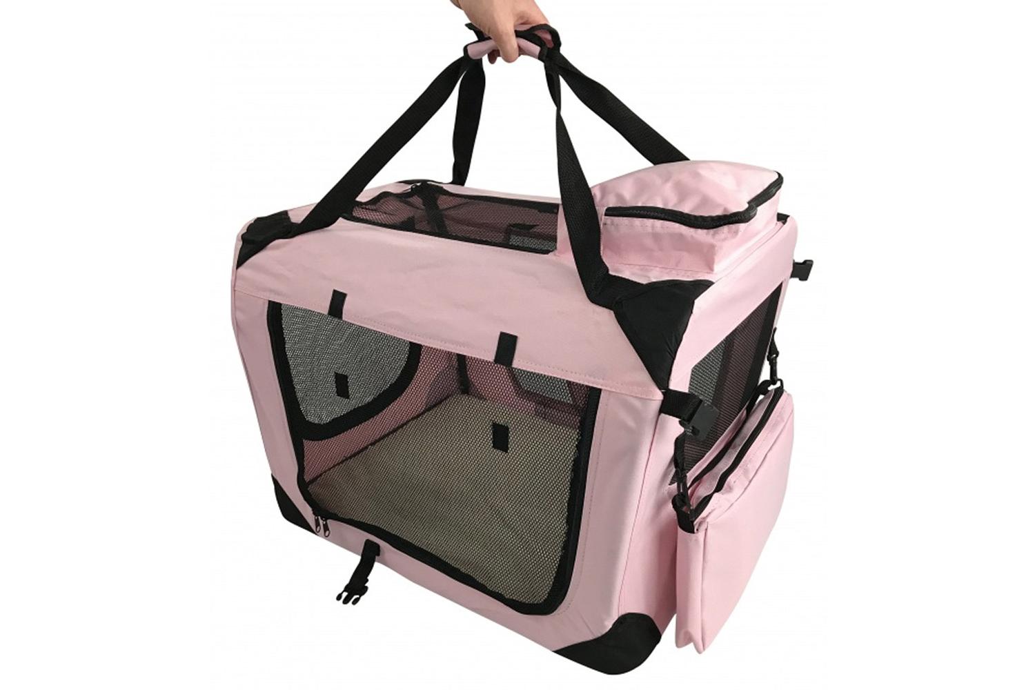 RayGar Folding Soft Crate Pet Carrier Bag | Pink | Large-3