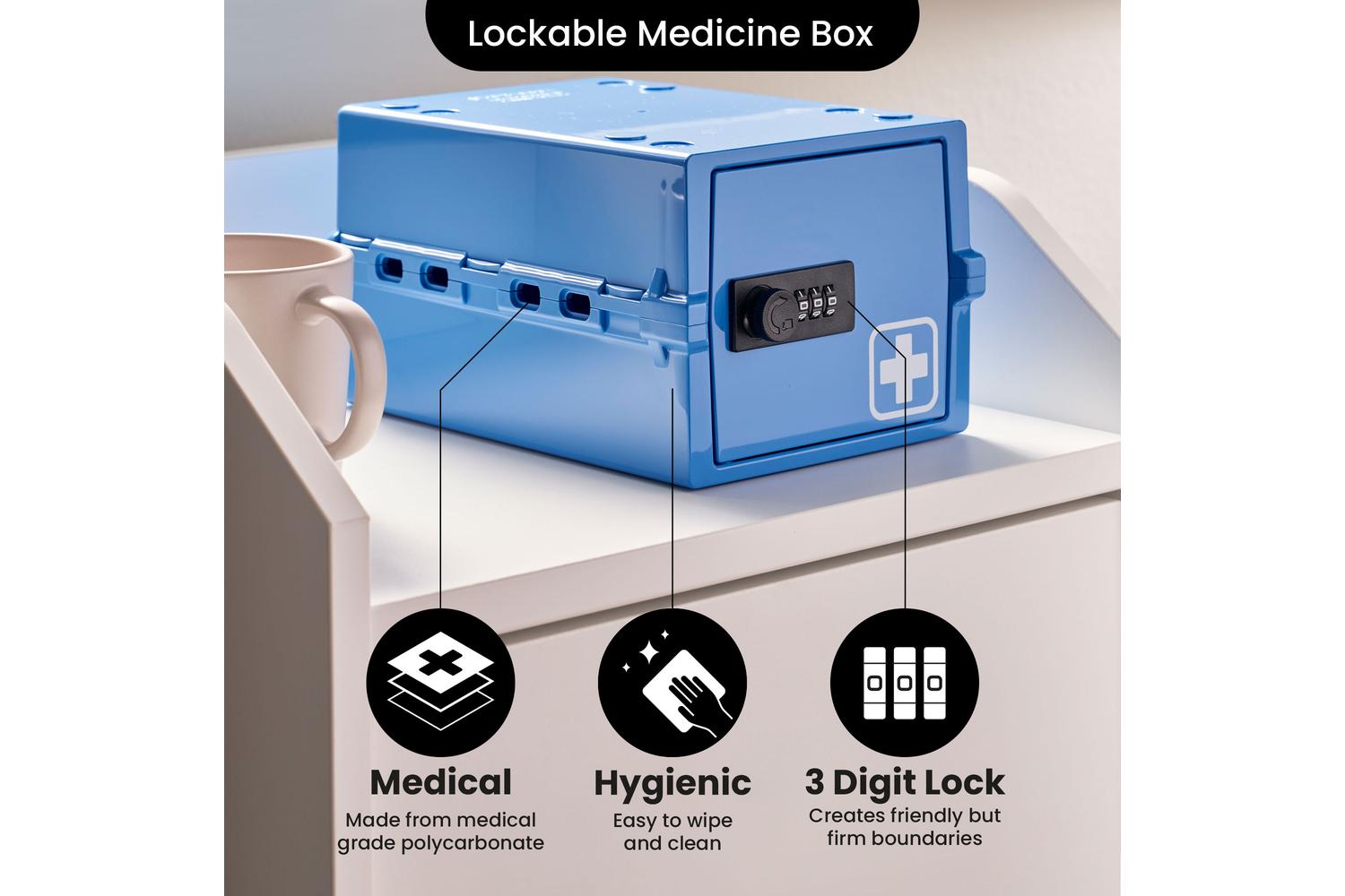 Lockabox Miniâ„¢ Medi Blue | Small Lockable Medicine Box | 3 Litre Lightweight & Hygienic Combination Lock Box-5