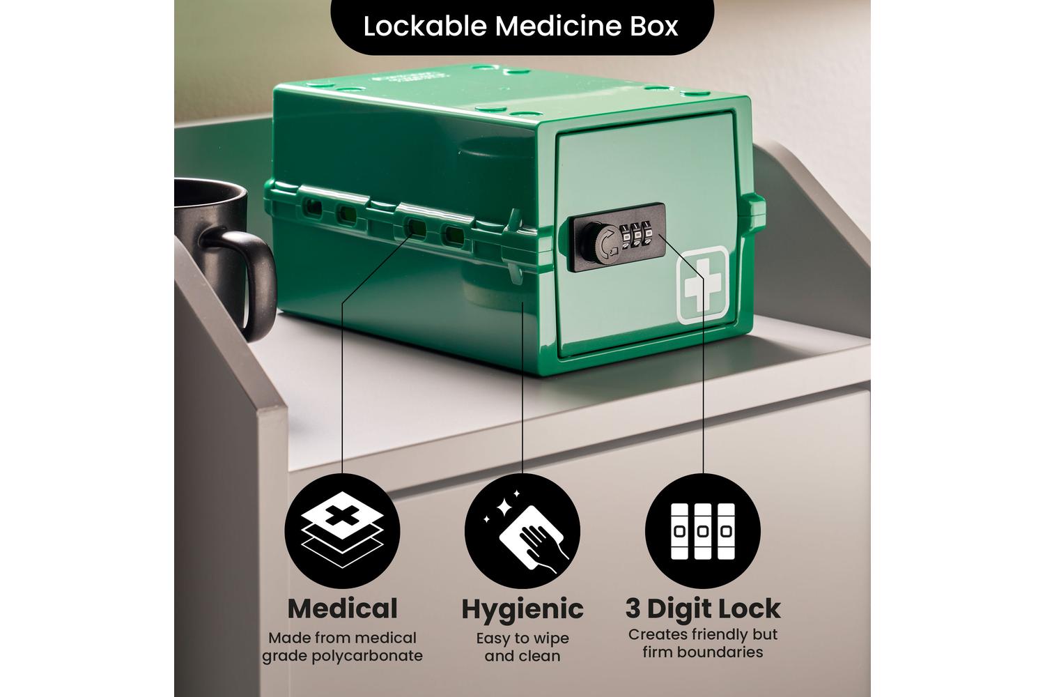 Lockabox Miniâ„¢ Medi Green | Small Lockable Medicine Box | 3 Litre Lightweight & Hygienic Combination Lock Box-5