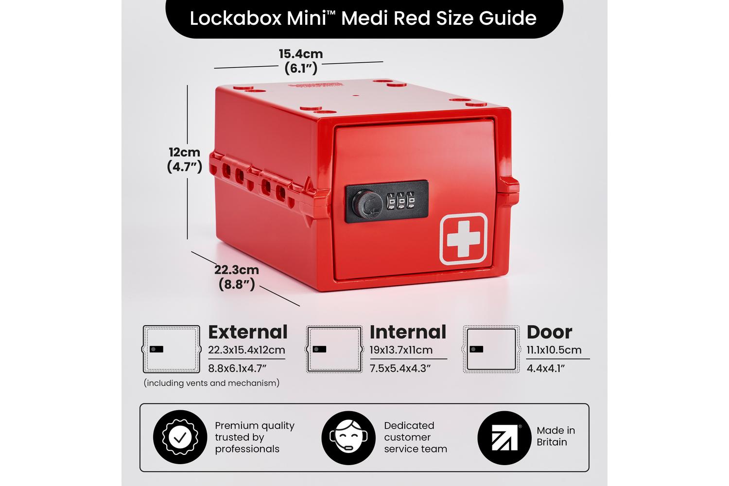 Lockabox Miniâ„¢ Medi Red | Small Lockable Medicine Box | 3 Litre Lightweight & Hygienic Combination Lock Box-3