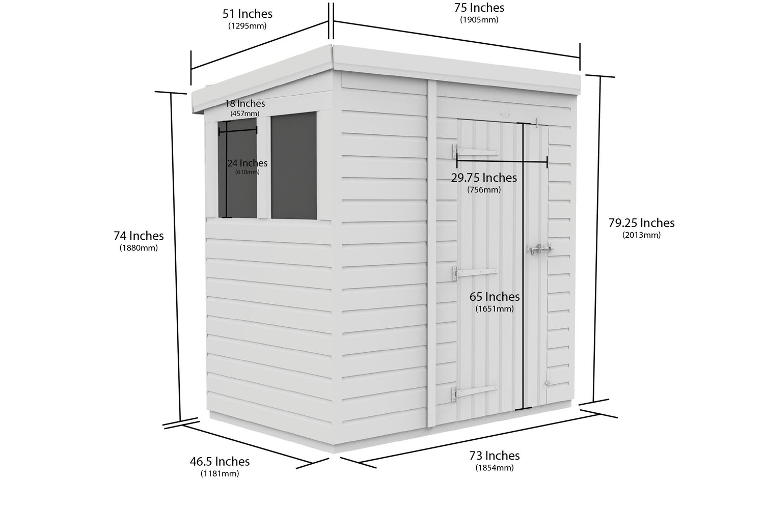 6 X 4 Pent Shed Double Door-3