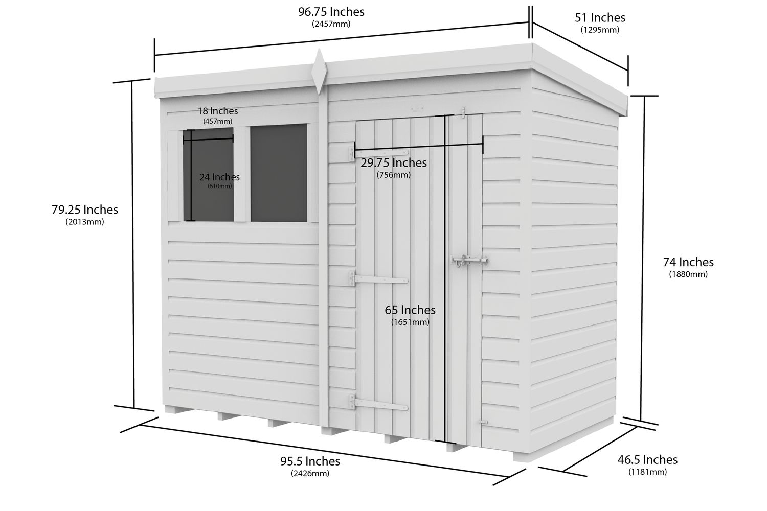 8 X 4 Pent Shed Double Door-3