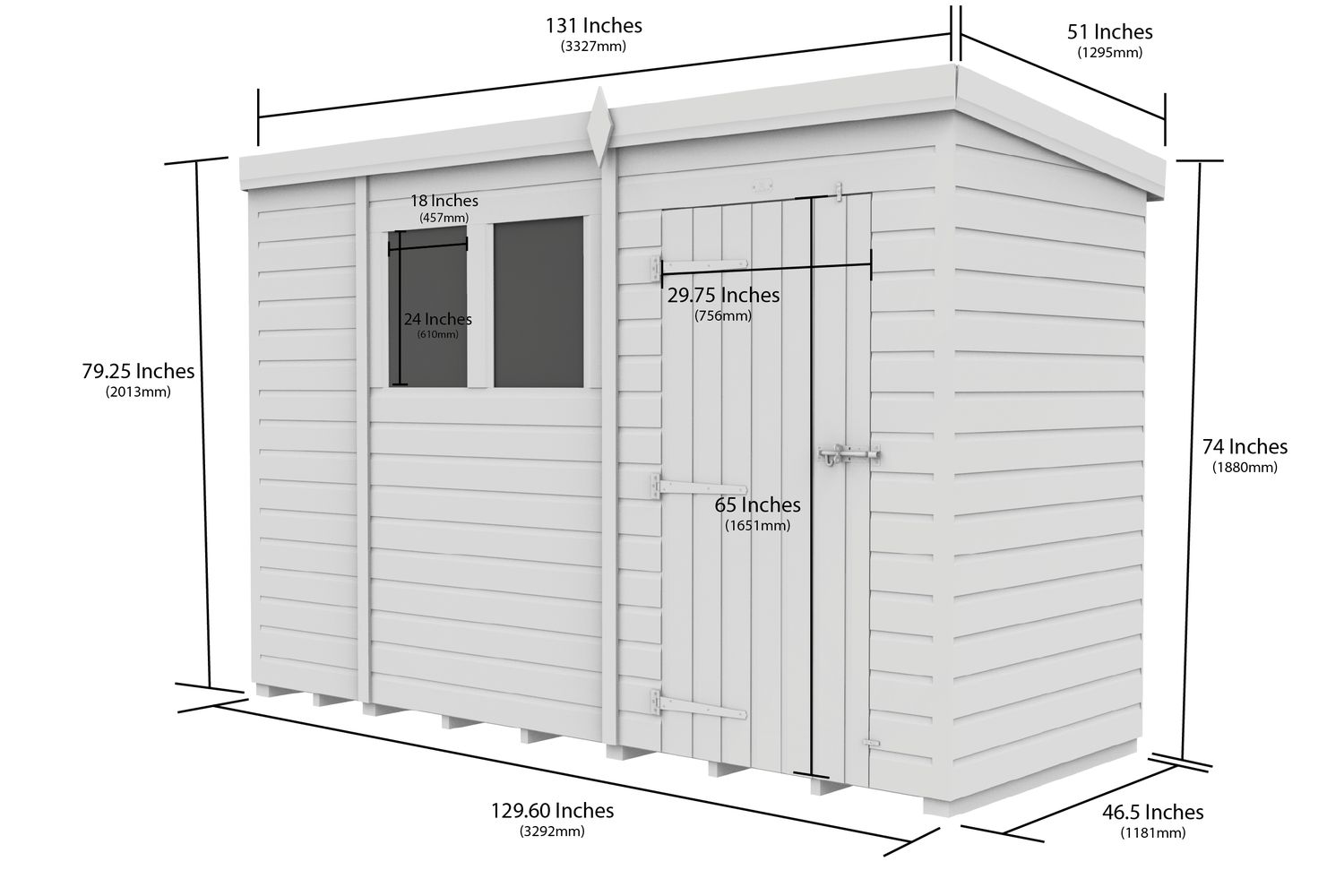 11 X 4 Pent Shed Double Door-3