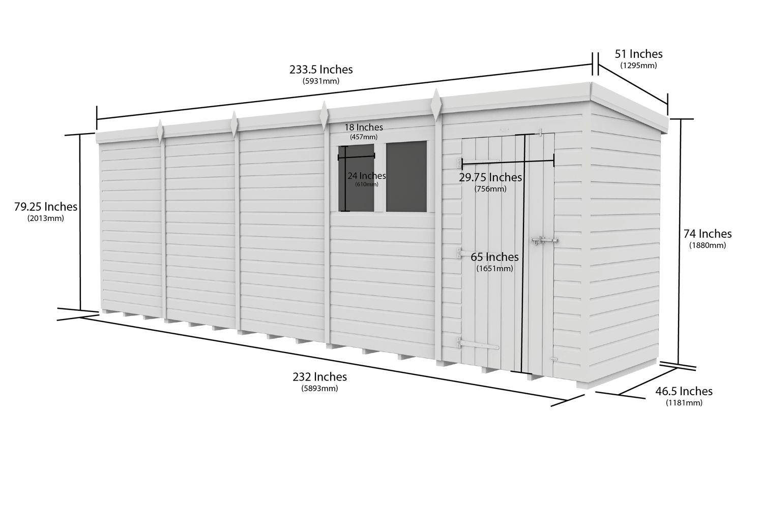 20 X 4 Pent Shed Double Door-3