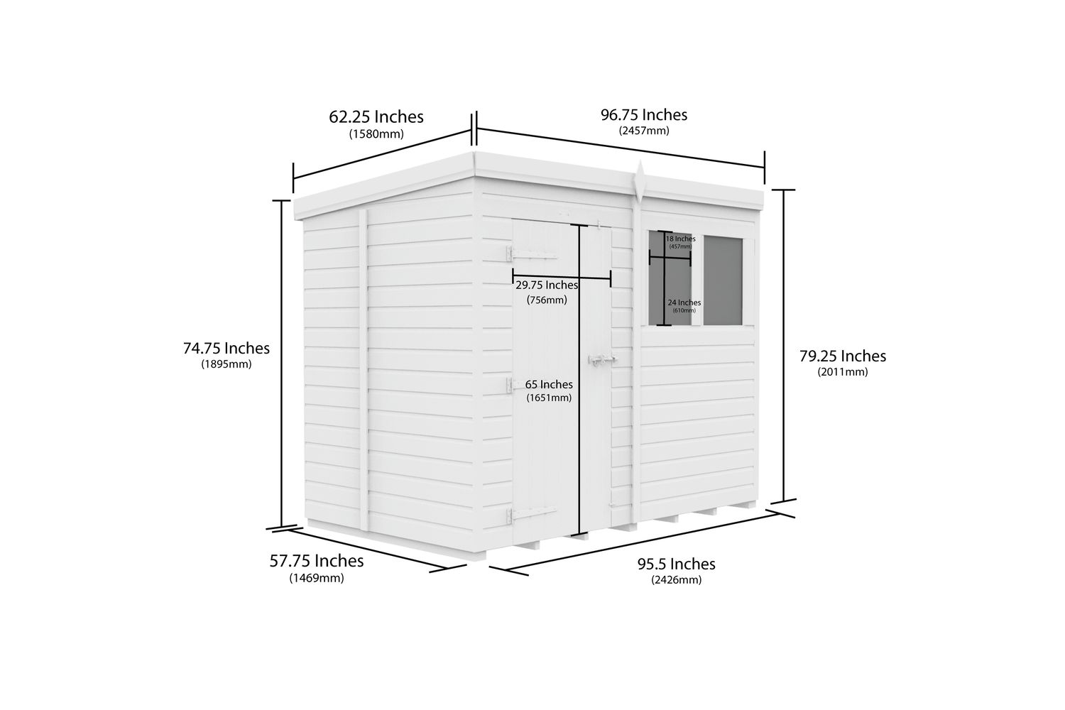 8 X 5 Pent Shed Double Door-3