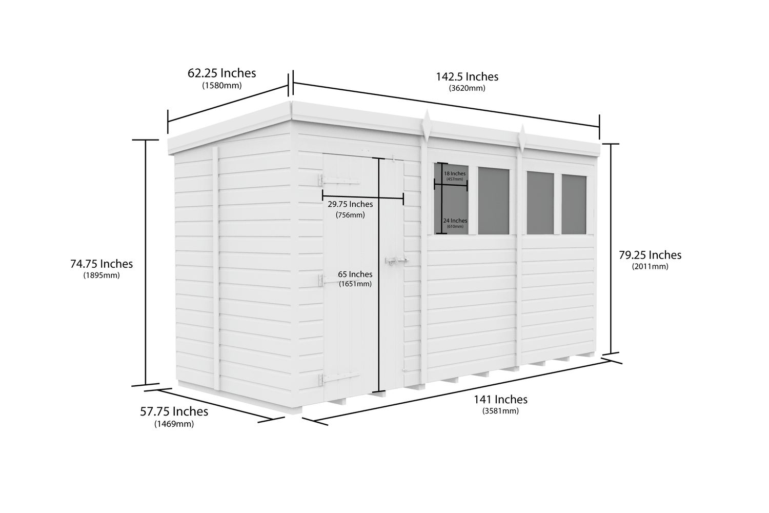 12 X 5 Pent Shed Double Door-3