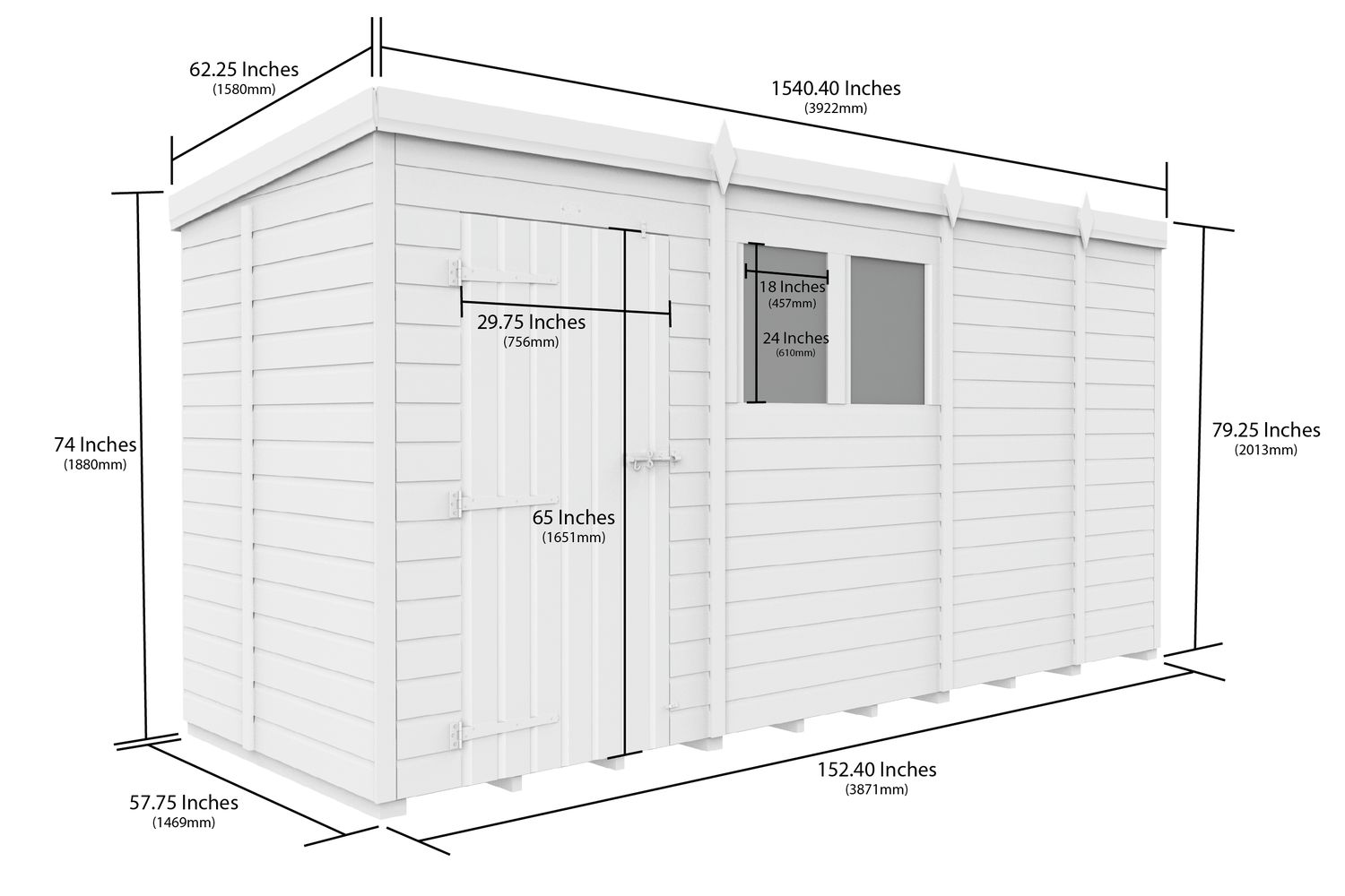13 X 5 Pent Shed Double Door-3