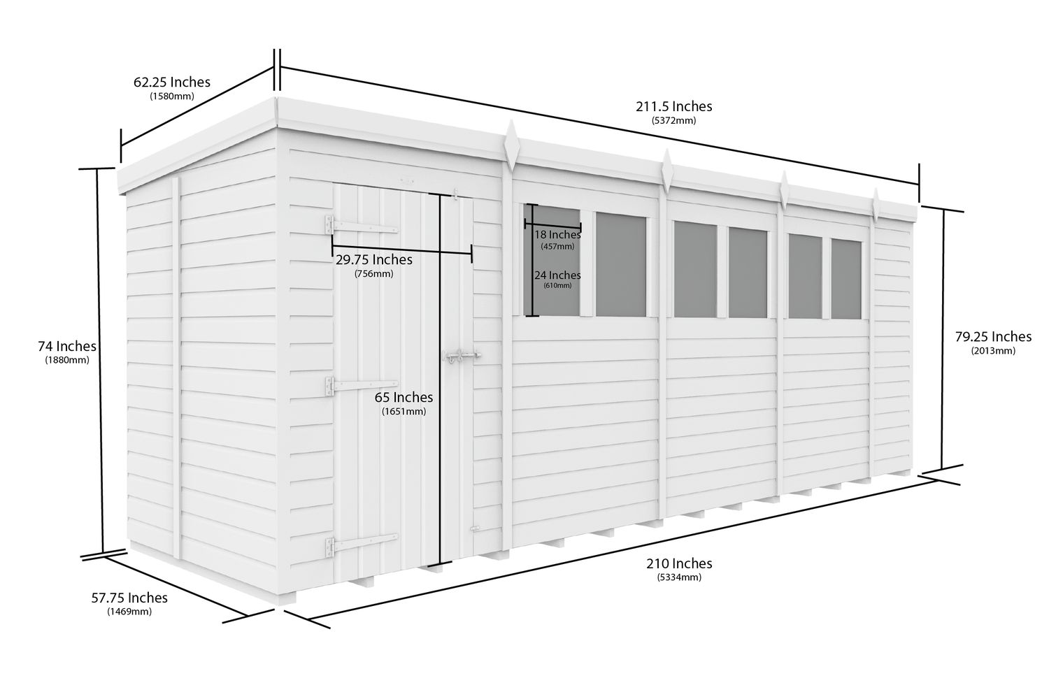 18 X 5 Pent Shed Double Door-3