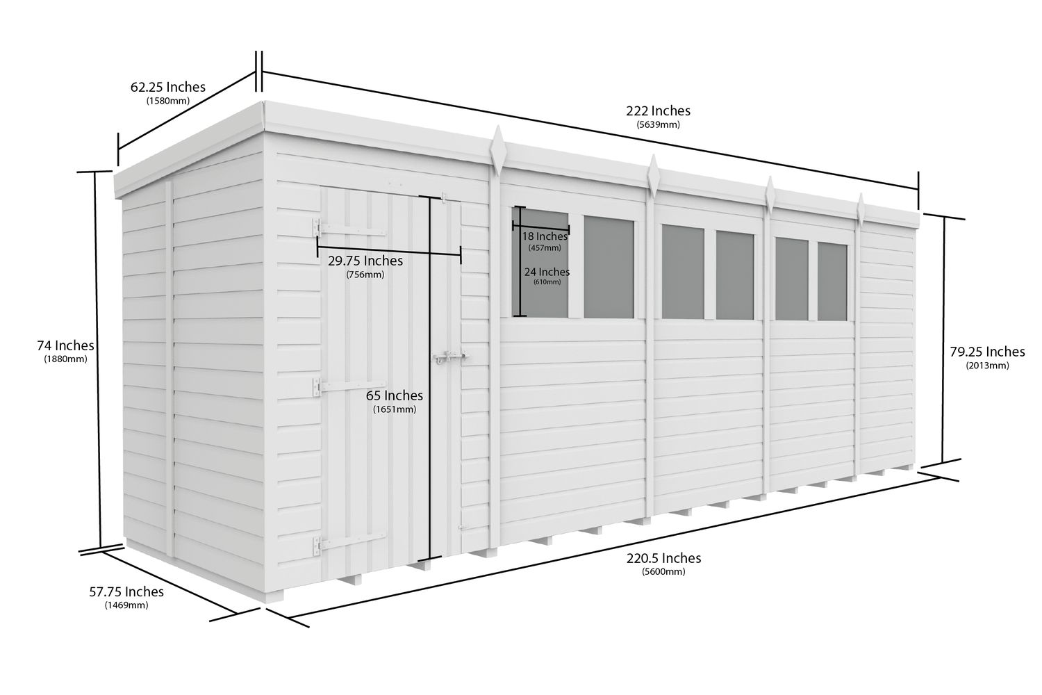 19 X 5 Pent Shed Double Door-3