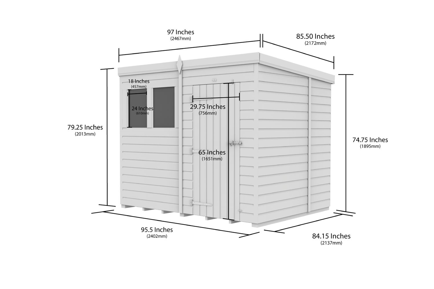 8 X 7 Pent Shed Double Door-3