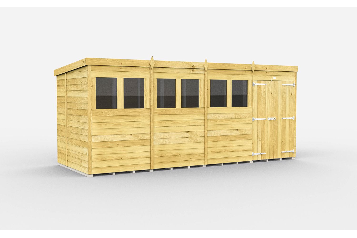 16 X 7 Pent Shed Double Door