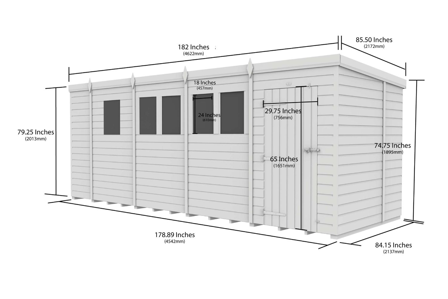 17 X 7 Pent Shed Double Door-3