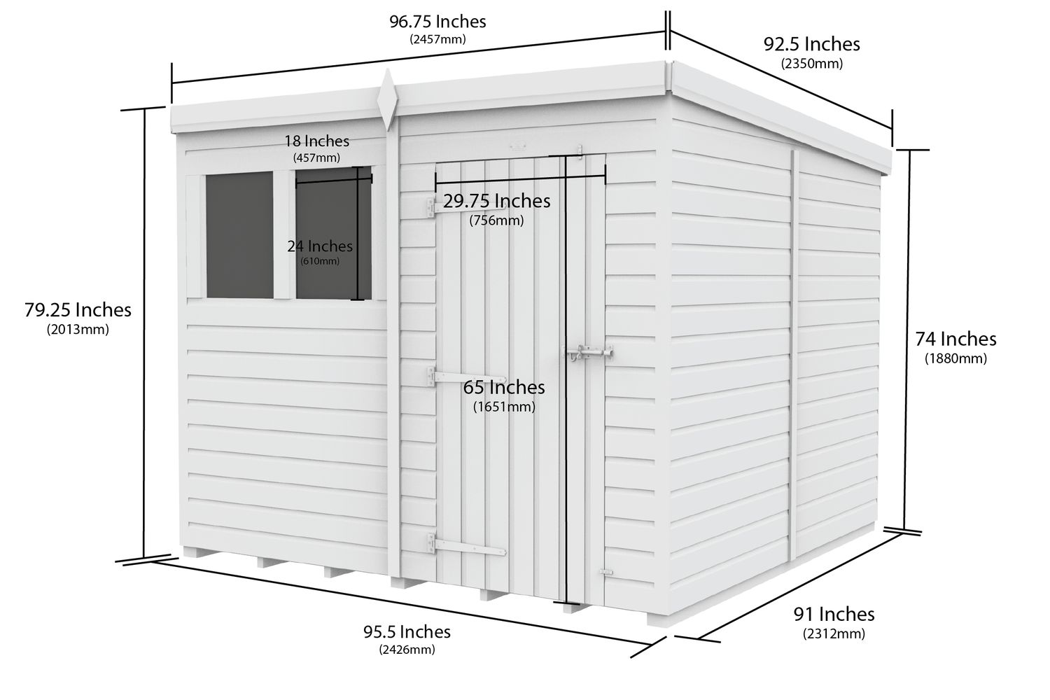 8 X 8 Pent Shed Double Door-3