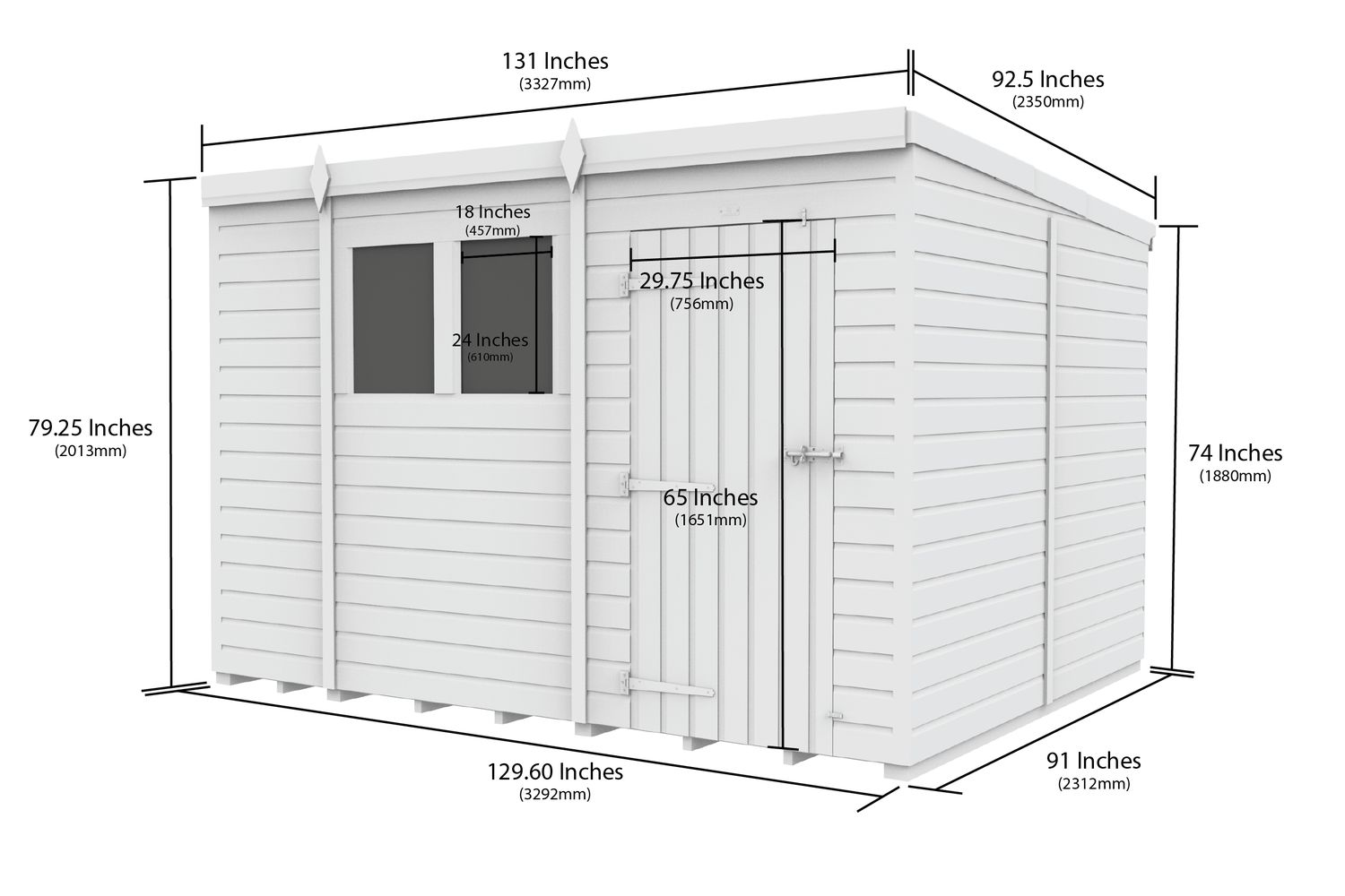 11 X 8 Pent Shed Double Door-3