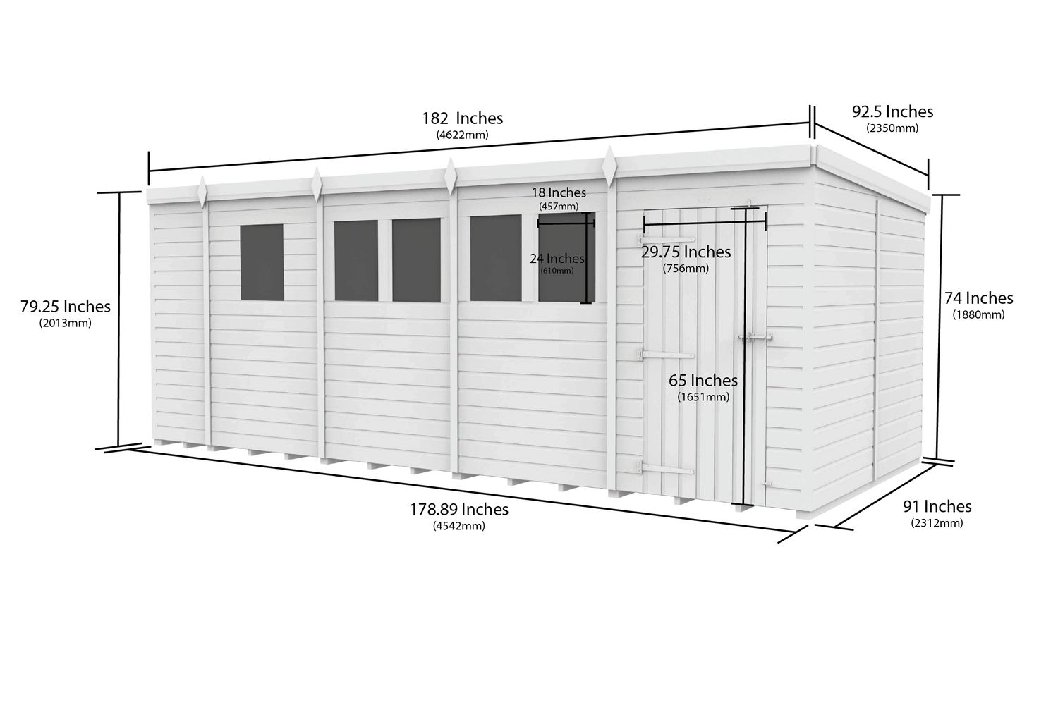 17 X 8 Pent Shed Double Door-3