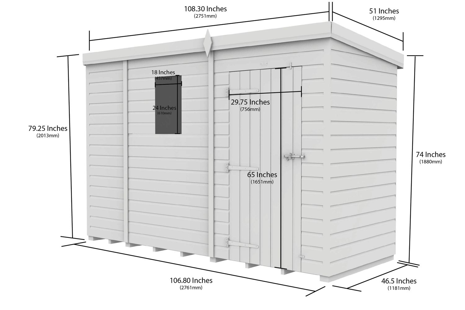 9 X 4 Security Pent Shed Double Door-2