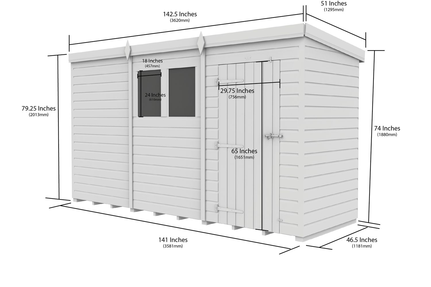 12 X 4 Security Pent Shed Double Door-2