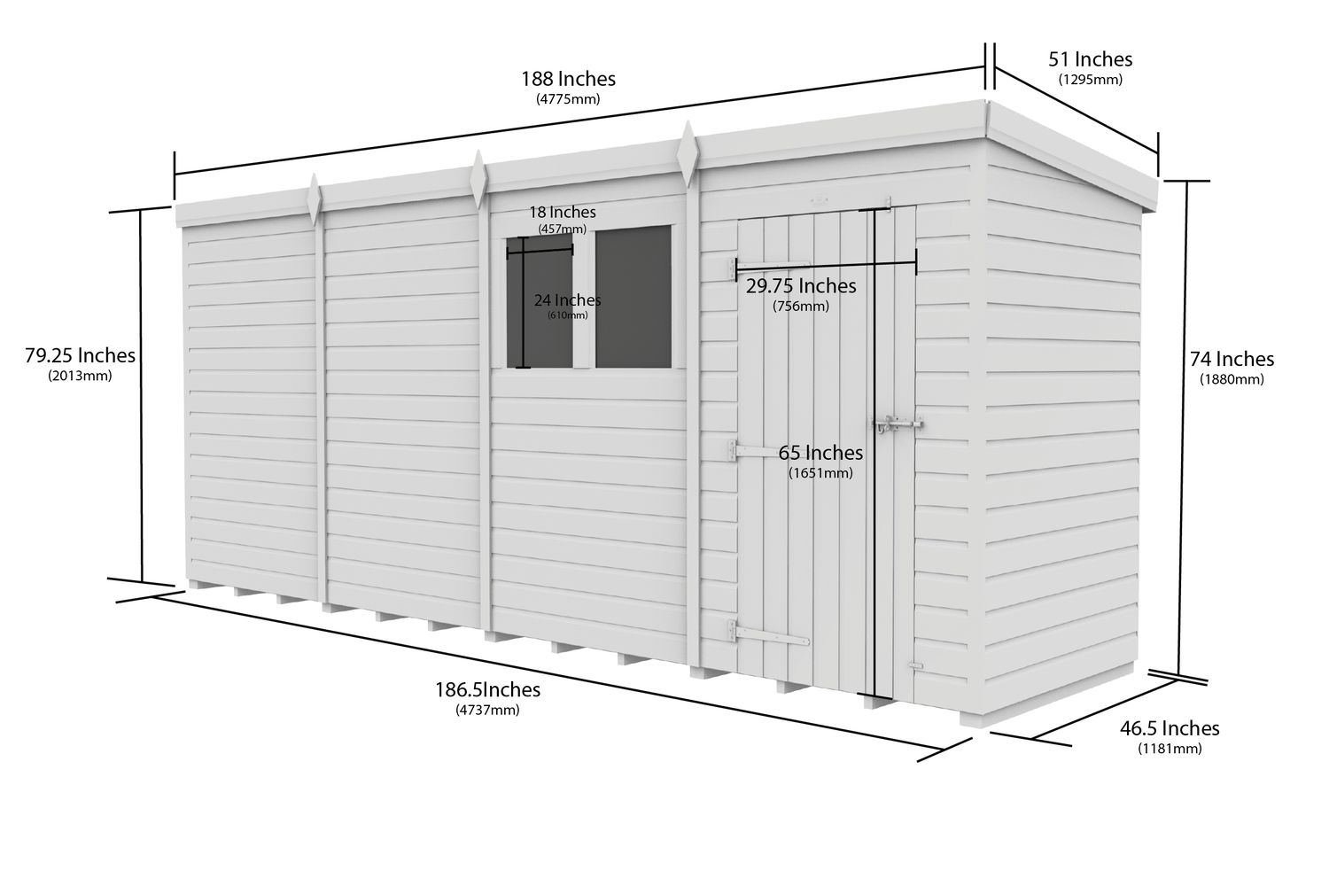 16 X 4 Security Pent Shed Double Door-2
