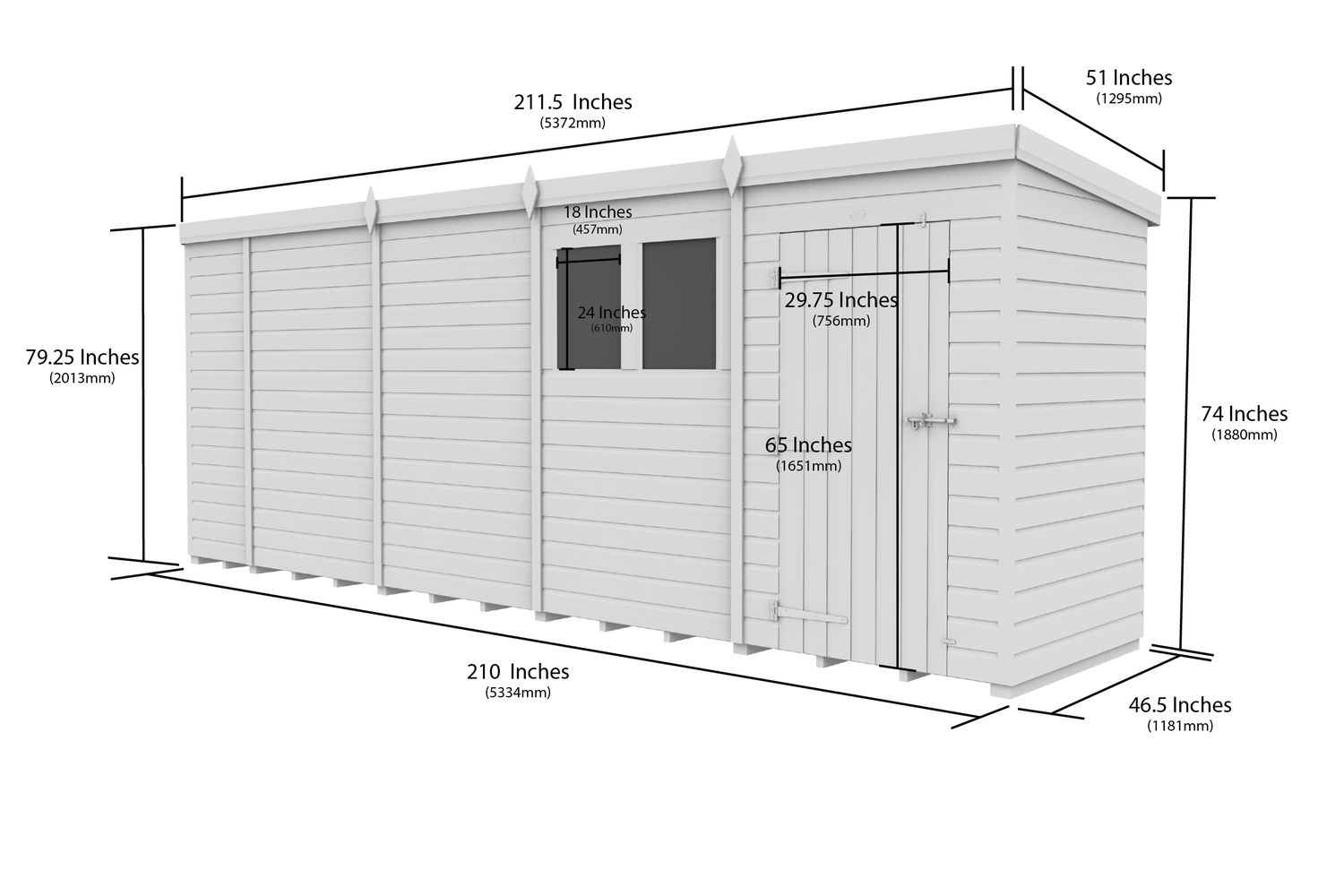 18 X 4 Security Pent Shed Double Door-2