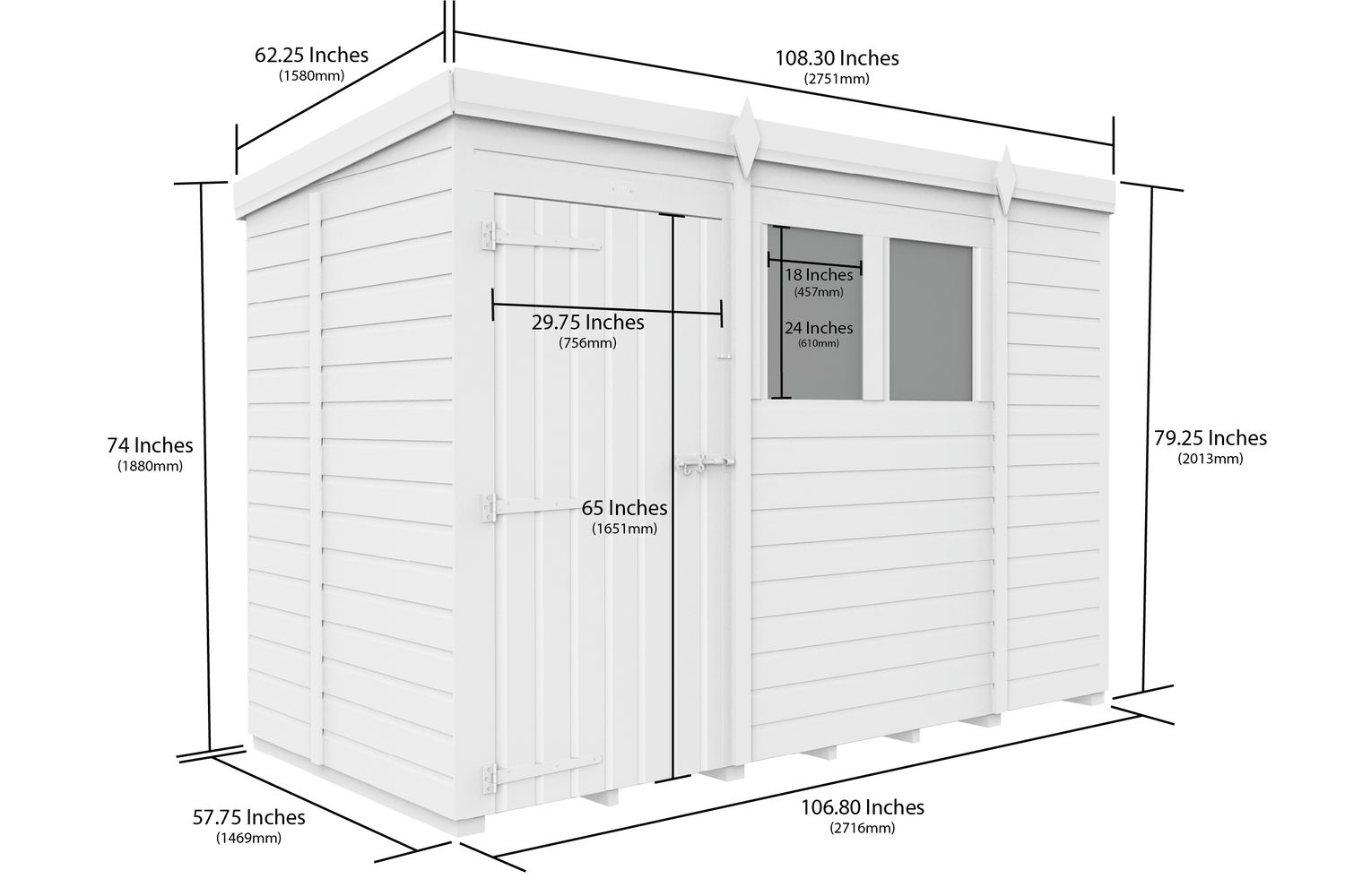 9 X 5 Security Pent Shed Double Door-2