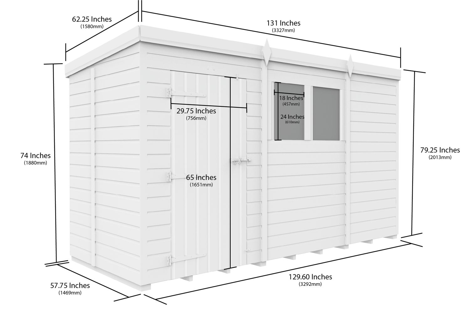 11 X 5 Security Pent Shed Double Door-2