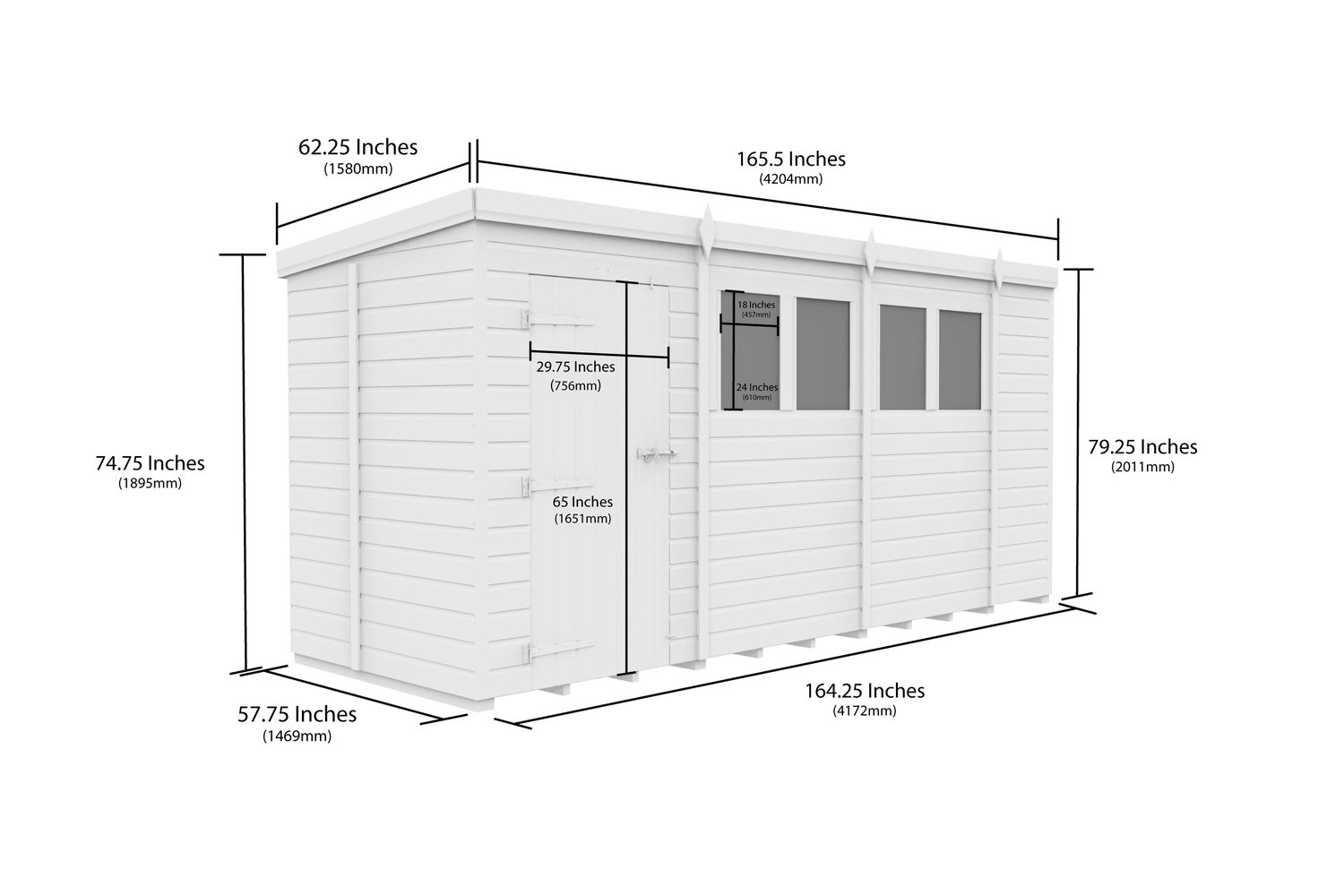 14 X 5 Security Pent Shed Double Door-2