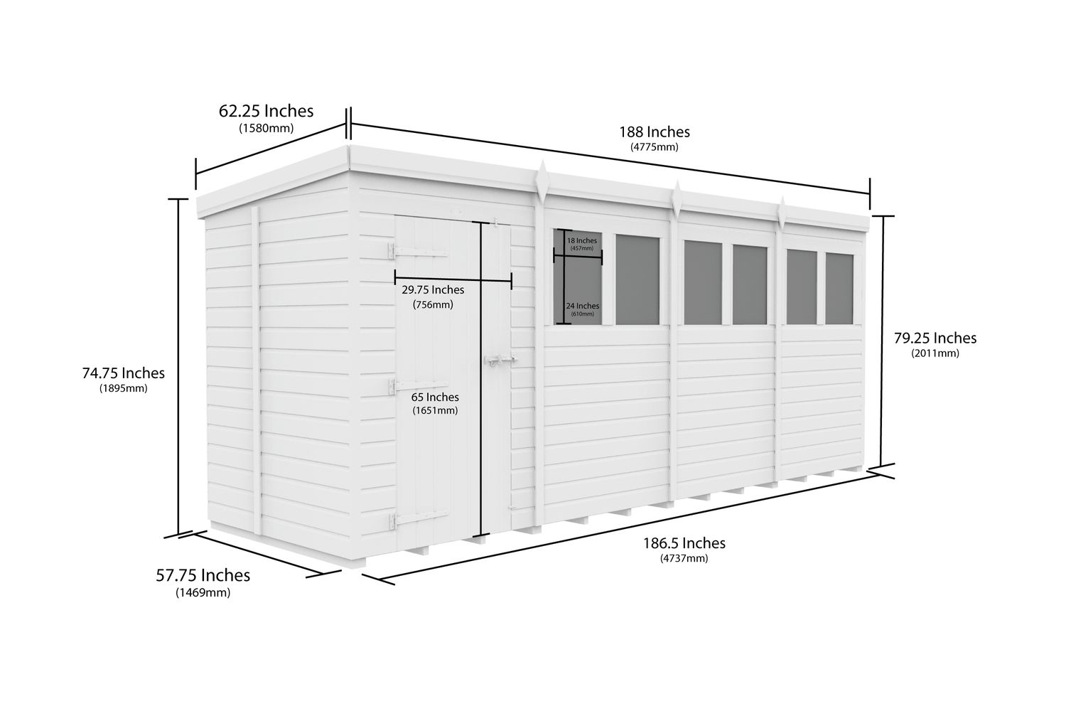 16 X 5 Security Pent Shed Double Door-2