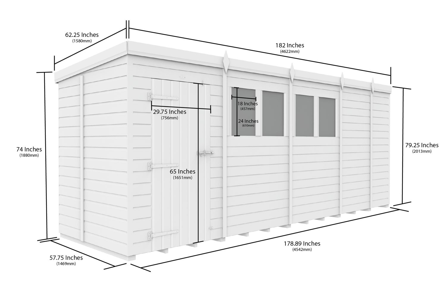 17 X 5 Security Pent Shed Double Door-2