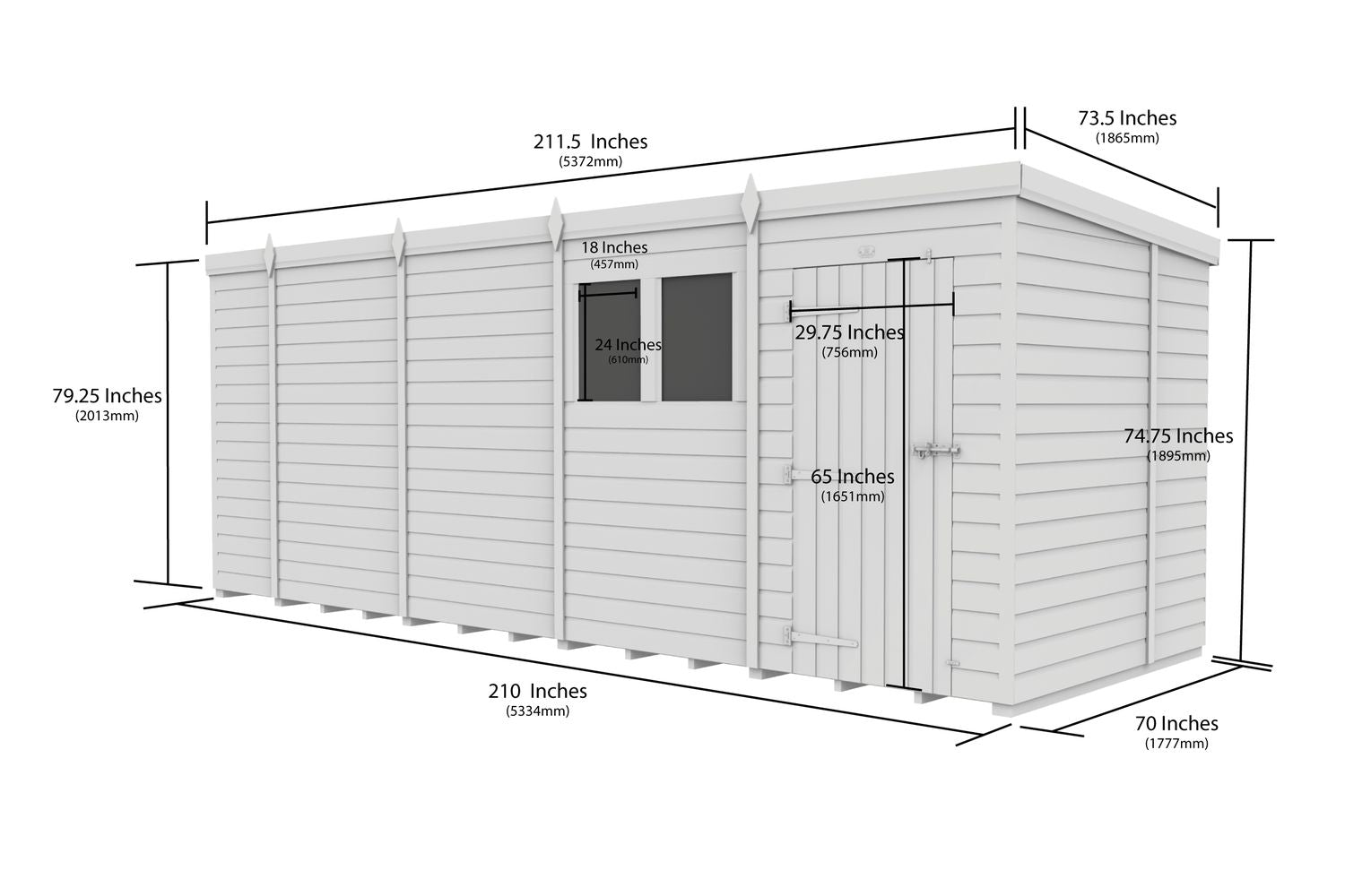 19 X 6 Security Pent Shed Double Door-2