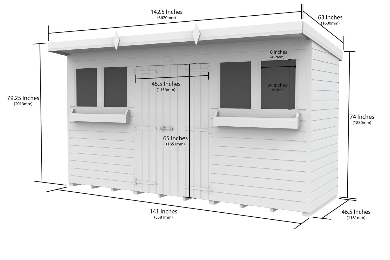12 X 4 Pent Summer Shed-2