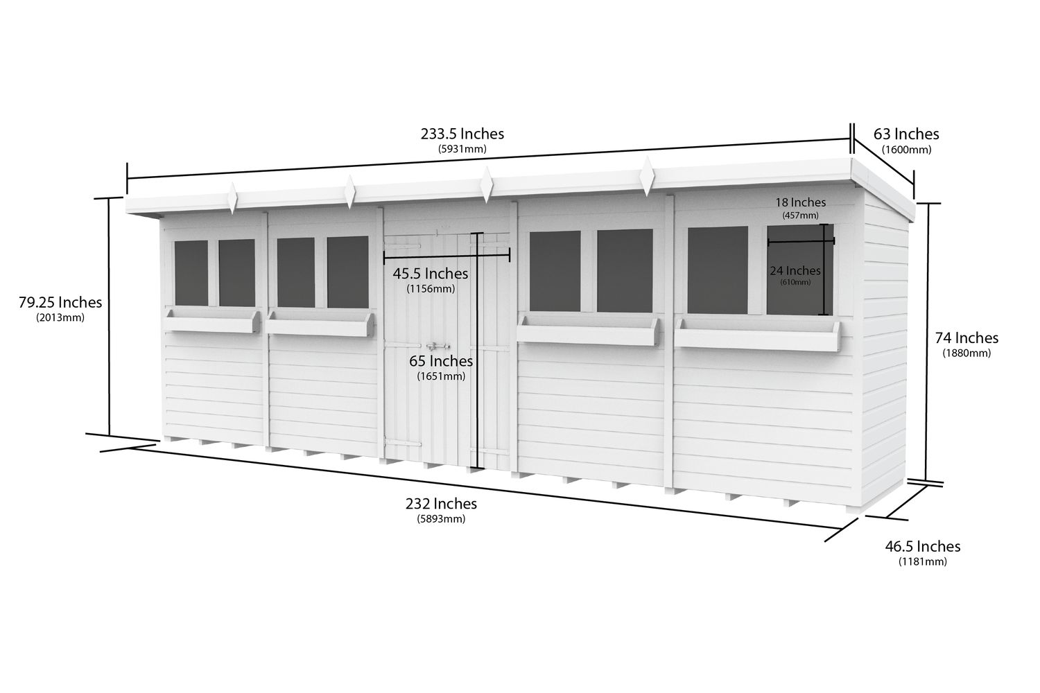20 X 4 Pent Summer Shed-2