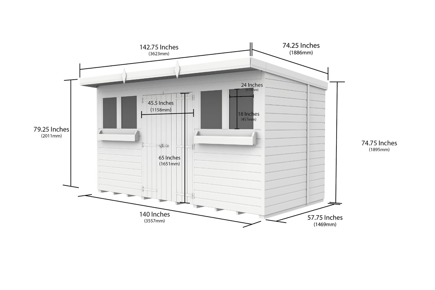12 X 5 Pent Summer Shed-2
